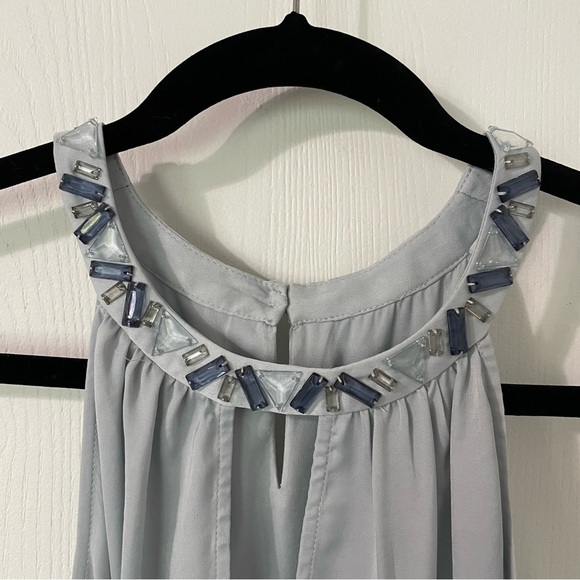 BCBG Max Azria NWT Light Blue Bejeweled Razorback Top Size Medium - Picture 2 of 8